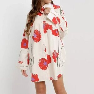 Obey Long Sleeve Poplin Shirt Dress "Friday" Floral Oversized Size XS/S NWOT